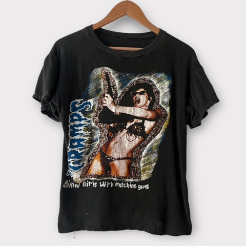 1990 The Cramps "Bikini Girl With Machine Gun" UK Tour Vintage Band Tee Shirt