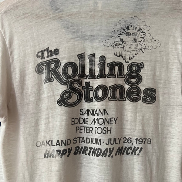 1978 The Rolling Stones "Happy Birthday, Mick" at Oakland Stadium w/ Peter Tosh, Santana and Eddie Money Vintage Concert Tour Tee Shirt