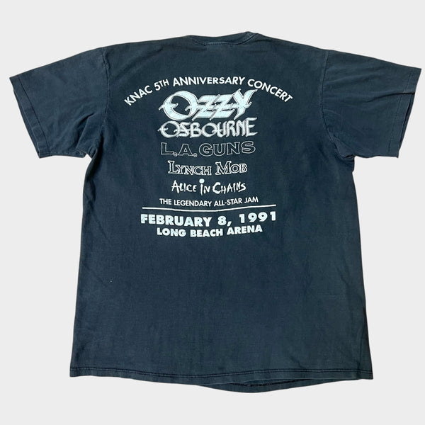 1991 KNAC Rock Radio Station - Ozzy Osbourne, Alice In Chains, LA Guns, Lynch Mob Concert at Long Beach Arena Vintage Band Tee Shirt