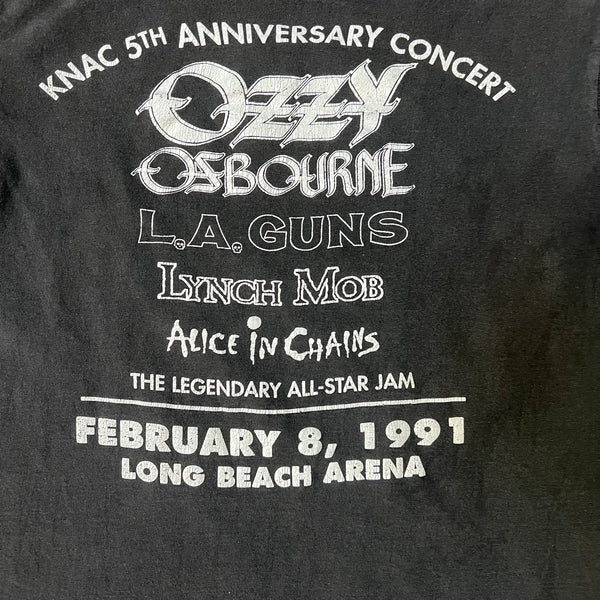 1991 KNAC Rock Radio Station - Ozzy Osbourne, Alice In Chains, LA Guns, Lynch Mob Concert at Long Beach Arena Vintage Band Tee Shirt