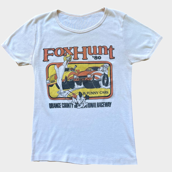 1980 Foxhound Orange County International Raceway Funny Race Car Vintage Tee Shirt