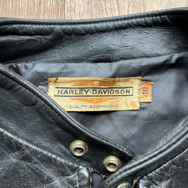 1960's Harley Davidson Vintage Black Leather Cafe Motorcycle Jacket