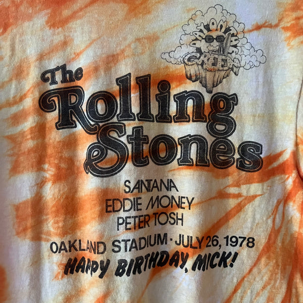 1978 Rolling Stones w/ Santana, Eddie Money & Peter Tosh at Oakland Stadium, Day On The Green  "Happy Birthday Mick" Vintage Tie Dye Concert Tee Shirt
