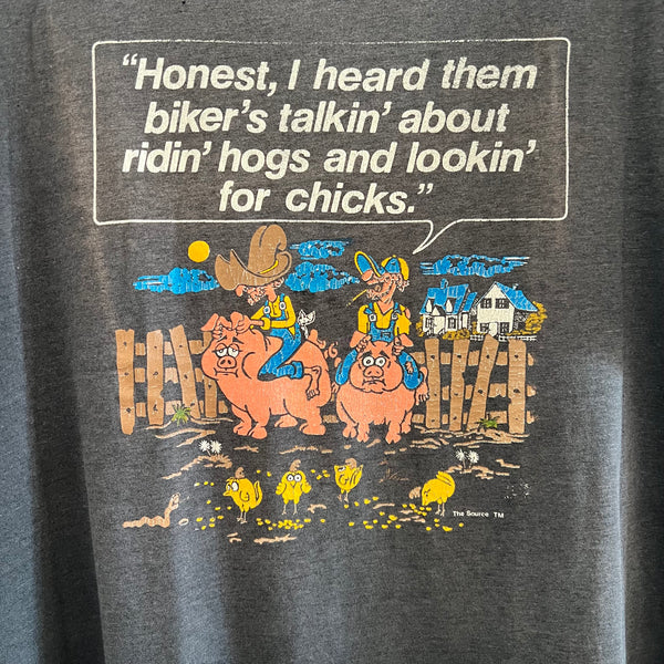 1980's Harley Davidson Motorcycle "ridin' hogs and looking for chicks" Vintage Tee Shirt