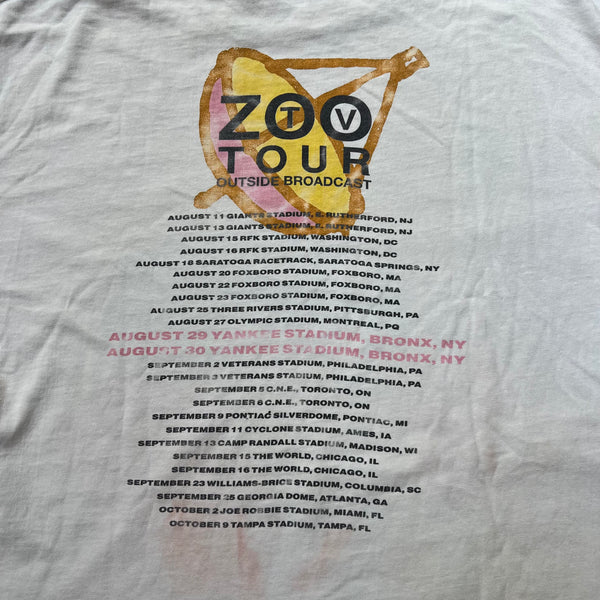 1992 U2 "Zoo TV" Tour From Yankee Stadium Bronx, New York Concerts Vintage Band Tee Shirt