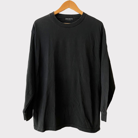 1990s Zeros Revival Blank Vintage Long Sleeve Tee Shirt - Black