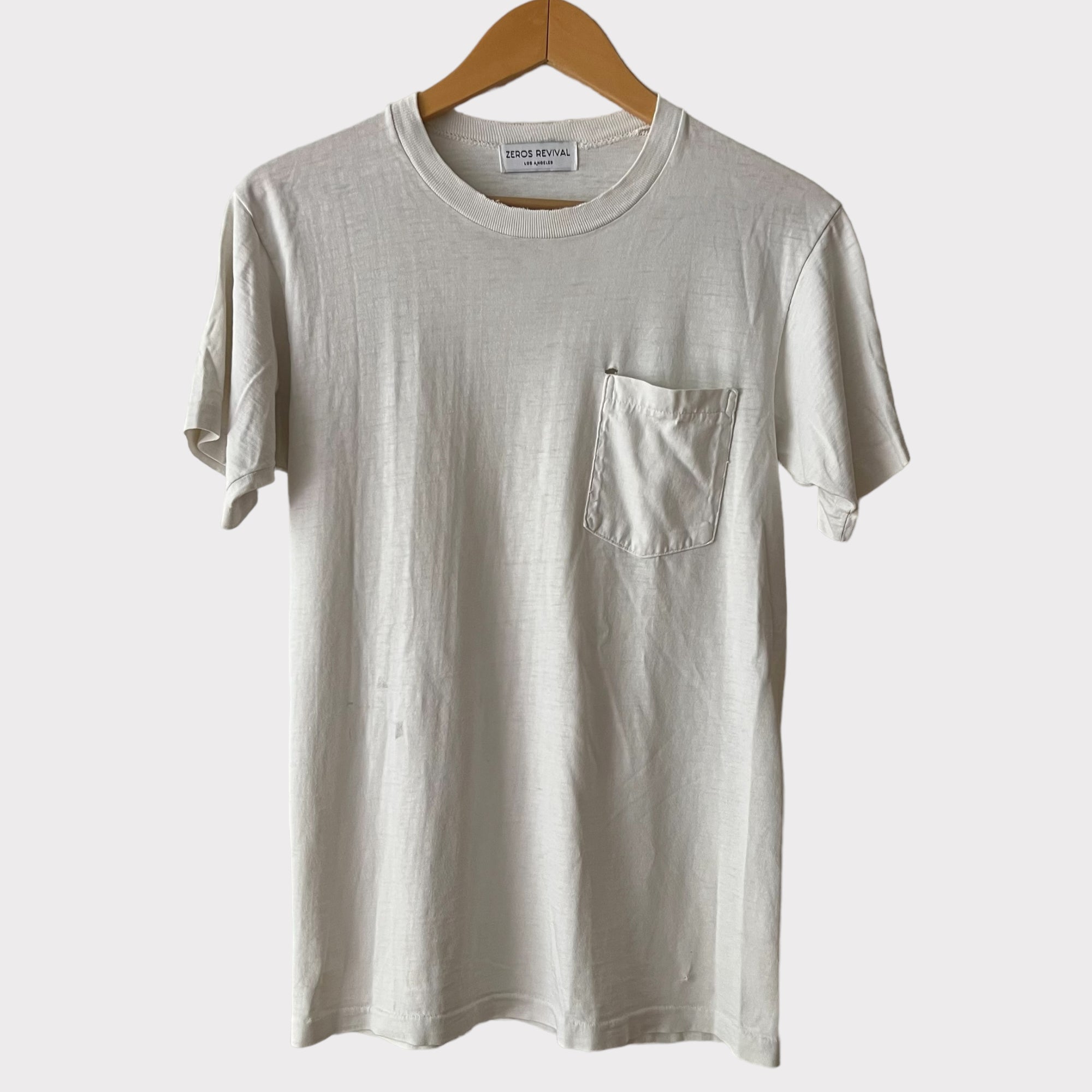 1970s Zeros Revival Vintage Blank Pocket Tee Shirt - White