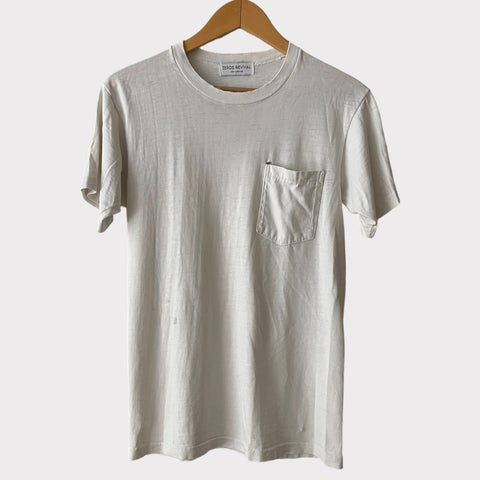 1970s Zeros Revival Vintage Blank Pocket Tee Shirt - White
