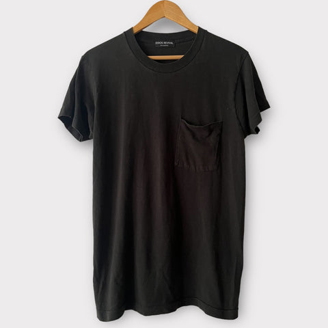 1990s Zeros Revival Blank Vintage Pocket Tee Shirt - Black