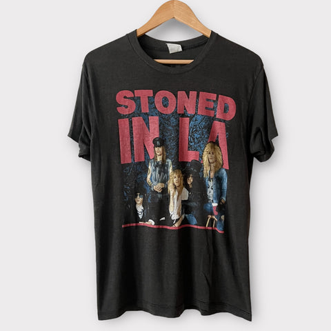 1989 Guns N Roses "Stoned In LA" Los Angeles Coliseum Concert Dates opening for The Rolling Stones Tour Band Tee Shirt