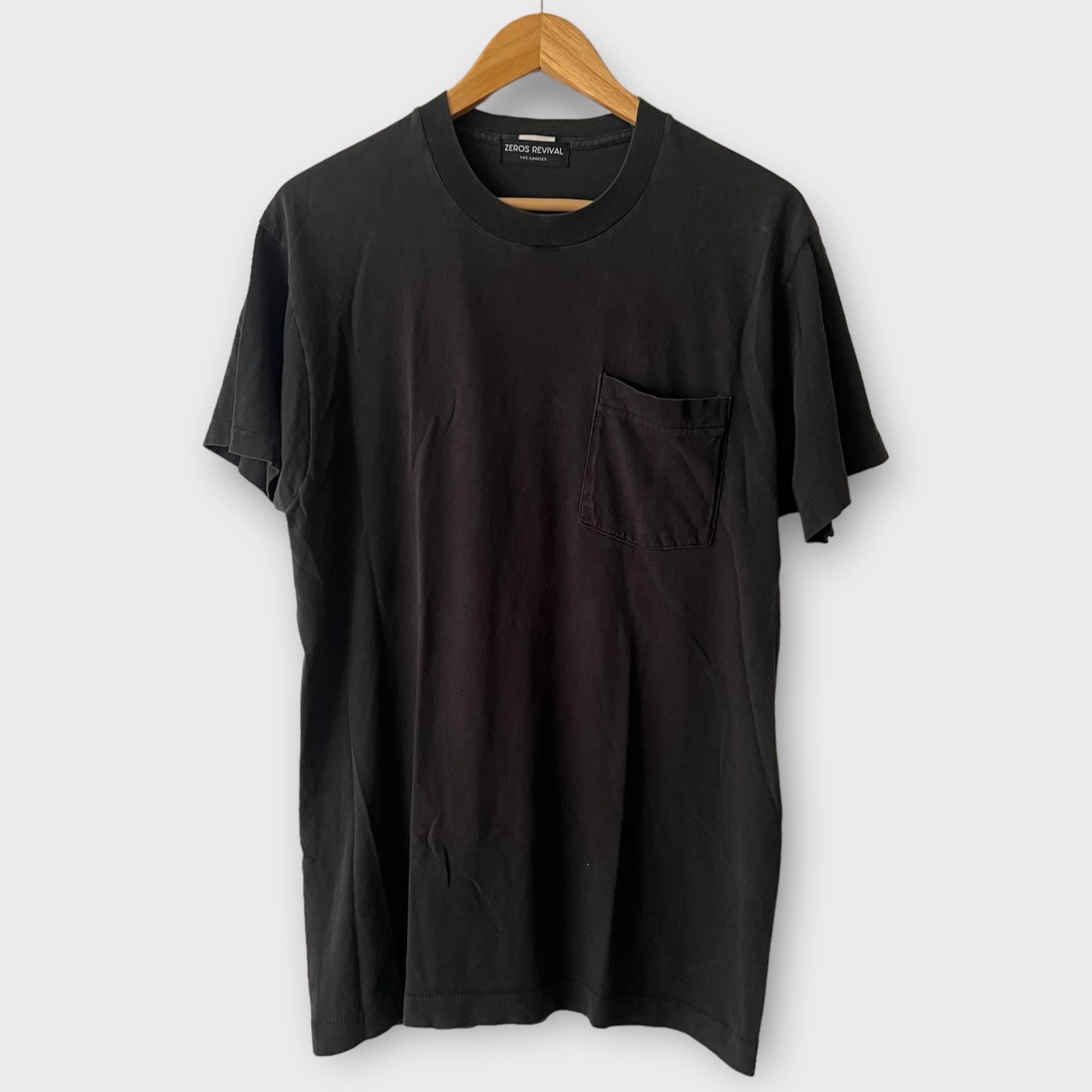 1990s Zeros Revival Blank Vintage Pocket Tee Shirt - Black