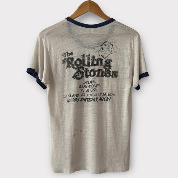1978 The Rolling Stones "Happy Birthday, Mick" at Oakland Stadium w/ Peter Tosh, Santana and Eddie Money Vintage Concert Tour Tee Shirt
