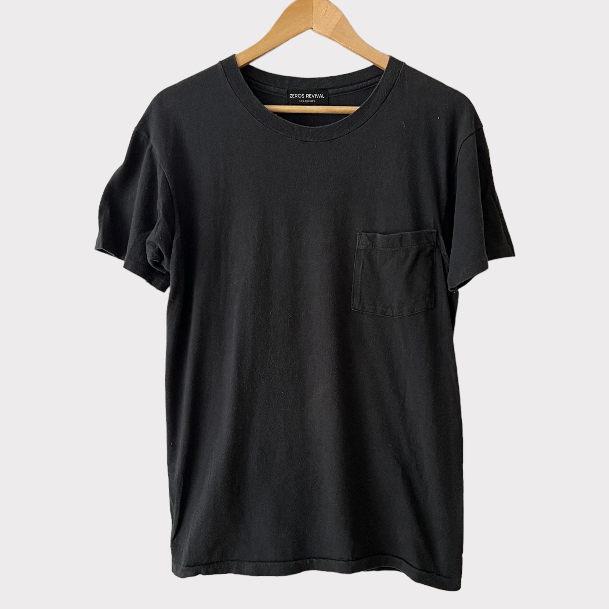 1970s Zeros Revival Blank Vintage Pocket Tee Shirt - Black