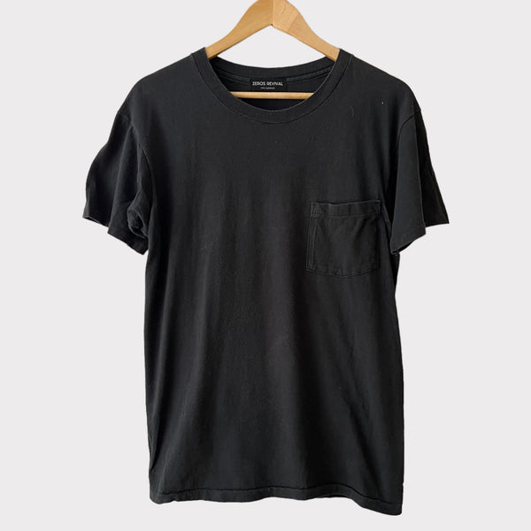 1970s Zeros Revival Blank Vintage Pocket Tee Shirt - Black