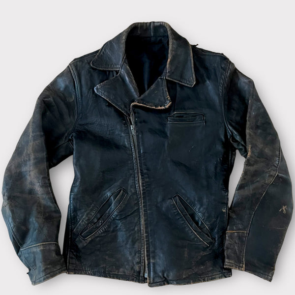 1940s Vintage Black Leather Motorcycle Jacket