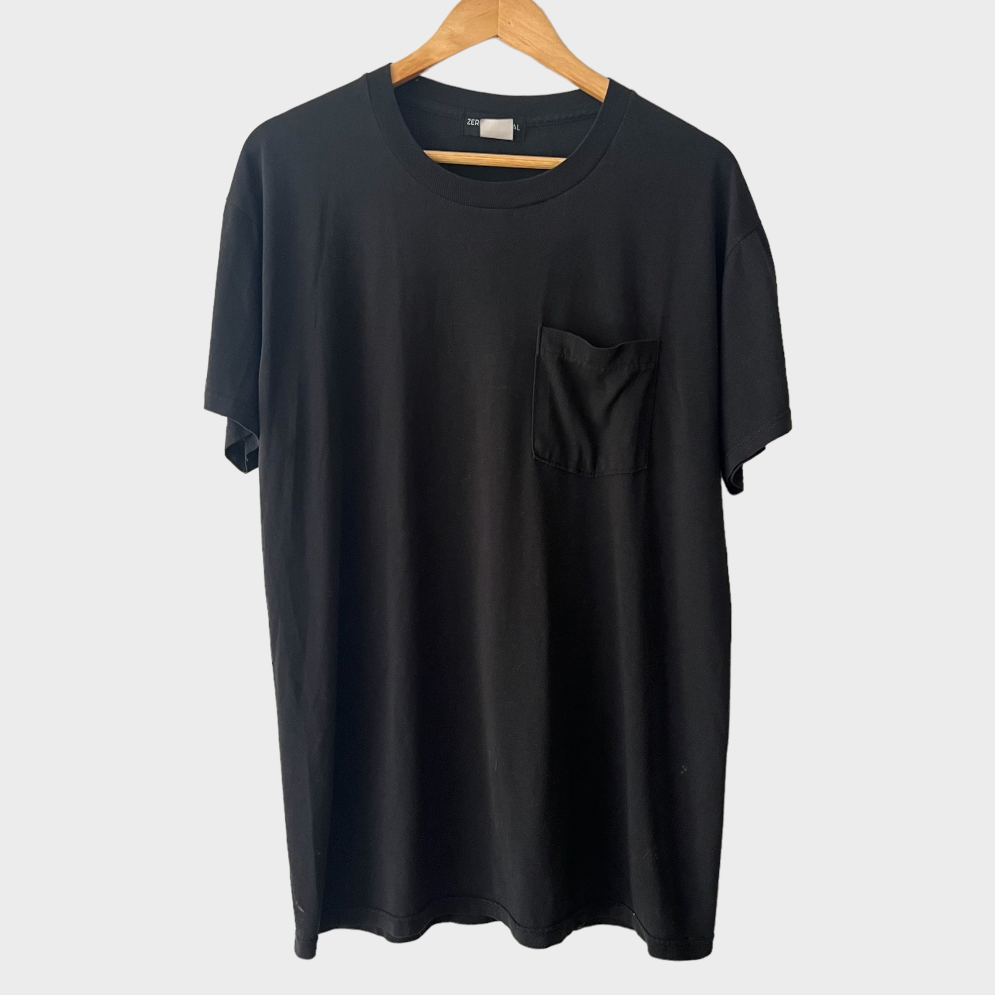 1980s Zeros Revival Blank Vintage Pocket Tee Shirt - Black