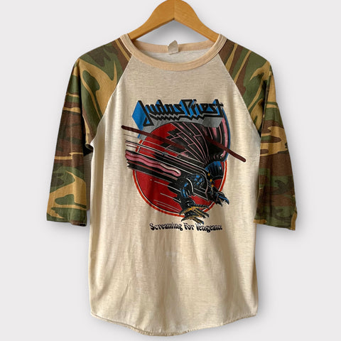 1982 Judas Priest "Screaming For Vengeance" Vintage Tour Camo Sleeve Raglan Band Tee Shirt