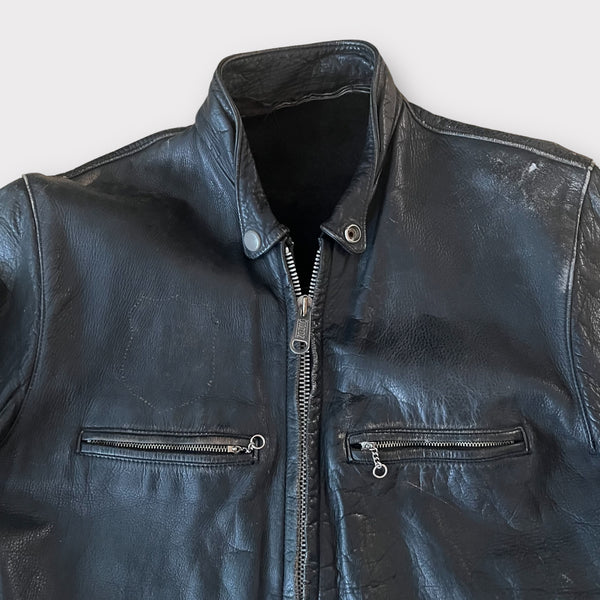 1960s Vintage Black Leather Cafe Motorcycle Jacket