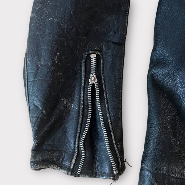 1960s Vintage Black Leather Cafe Motorcycle Jacket