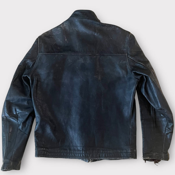 1960s Vintage Black Leather Cafe Motorcycle Jacket