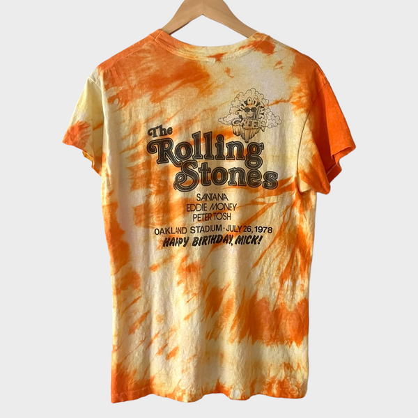 1978 Rolling Stones w/ Santana, Eddie Money & Peter Tosh at Oakland Stadium, Day On The Green  "Happy Birthday Mick" Vintage Tie Dye Concert Tee Shirt