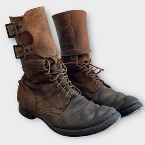 1940's World War II Army Military Marine Double Buckle Vintage Brown Combat Boots Size 10 1/2 WW2 10.5