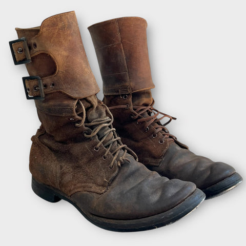1940's World War II Army Military Marine Double Buckle Vintage Brown Combat Boots Size 10 1/2 WW2 10.5