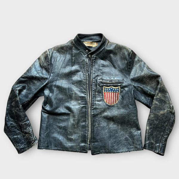 1960's Harley Davidson Vintage Black Leather Cafe Motorcycle Jacket
