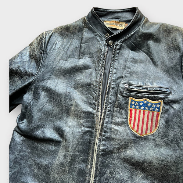 1960's Harley Davidson Vintage Black Leather Cafe Motorcycle Jacket