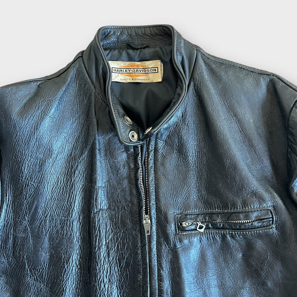 1960's Harley Davidson Vintage Black Leather Cafe Racer Motorcycle Jacket
