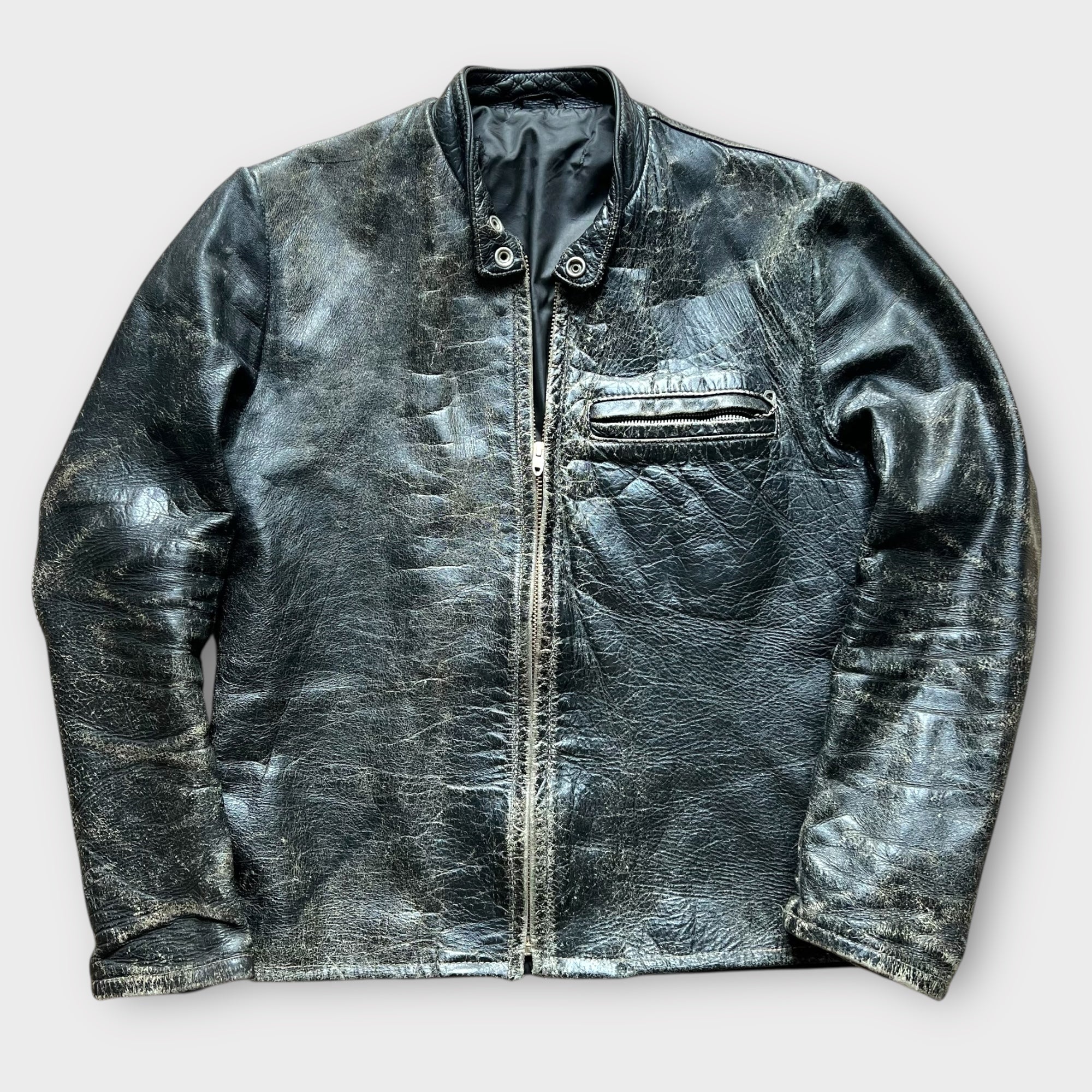 1960's Harley Davidson Vintage Black Leather Cafe Racer Motorcycle Jacket Regular price