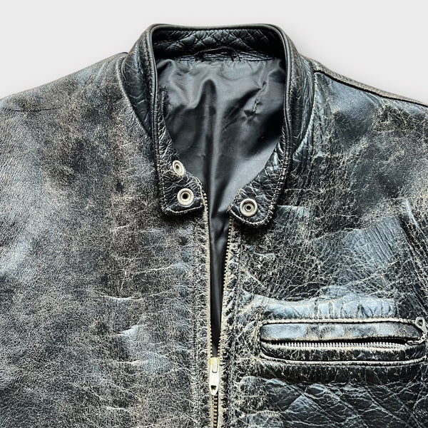 1960's Harley Davidson Vintage Black Leather Cafe Racer Motorcycle Jacket Regular price