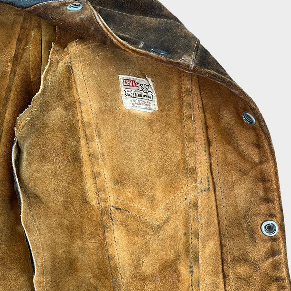1950's Levi's Type III Vintage Brown Suede Leather Trucker Jacket (Short Horn Tag)