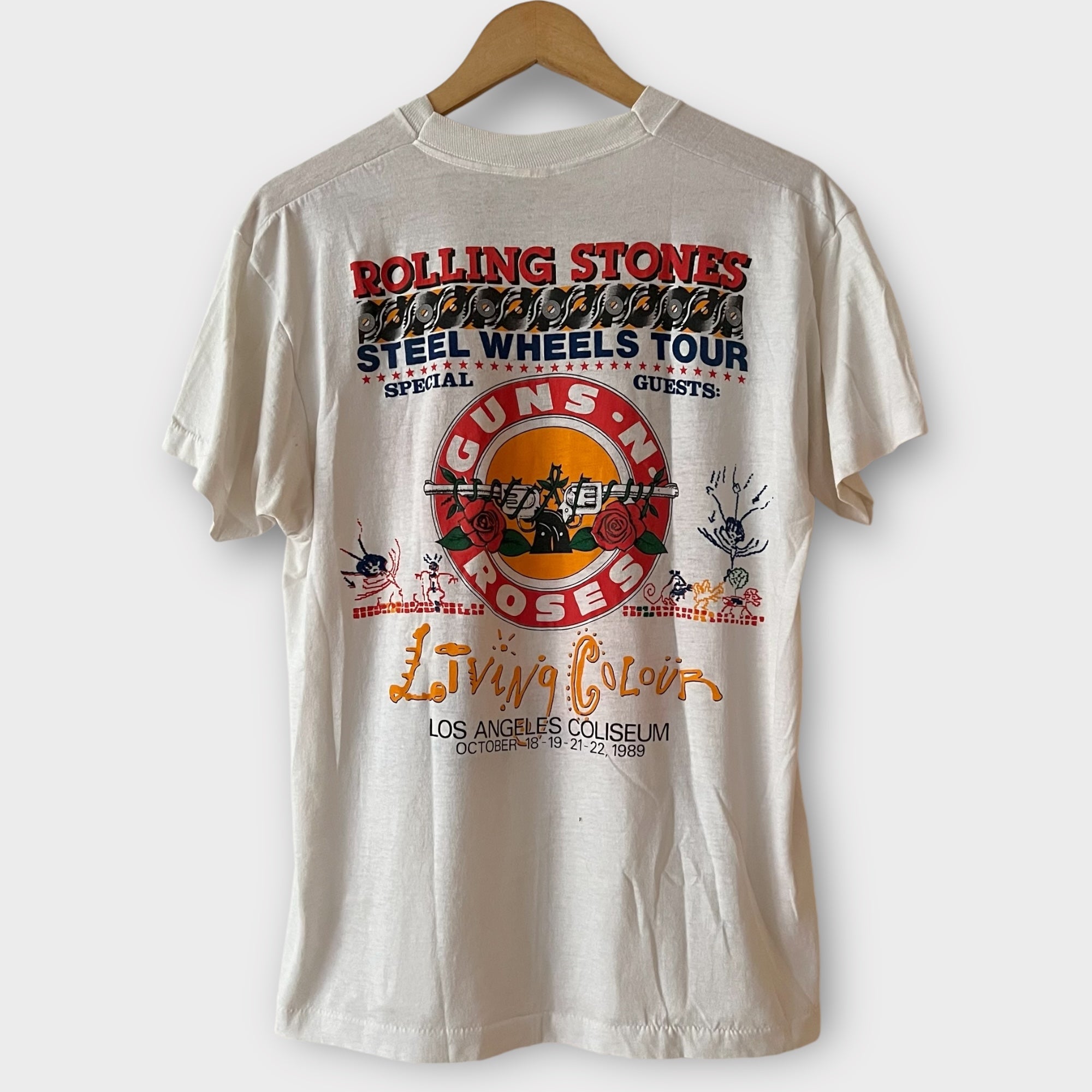 1989 Rolling Stones w/ Guns N Roses & Living Color at Los Angeles Coliseum Vintage Concert Tee Shirt