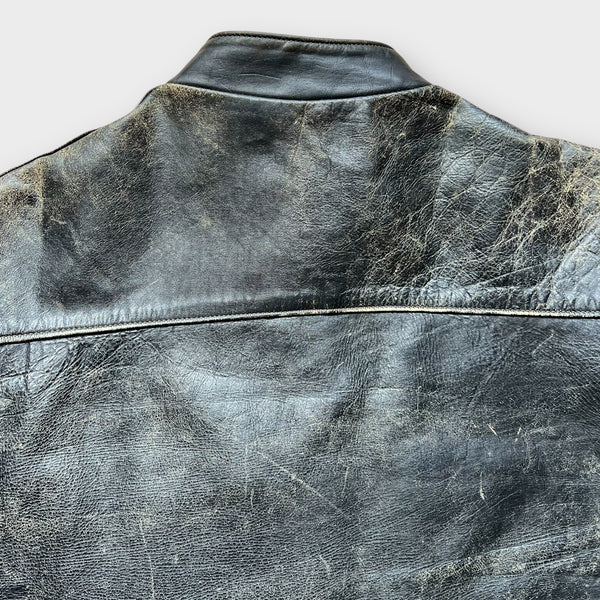 1960's Harley Davidson Vintage Black Leather Cafe Motorcycle Jacket