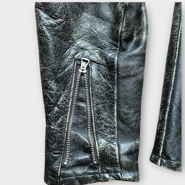1960's Harley Davidson Vintage Black Leather Cafe Motorcycle Jacket