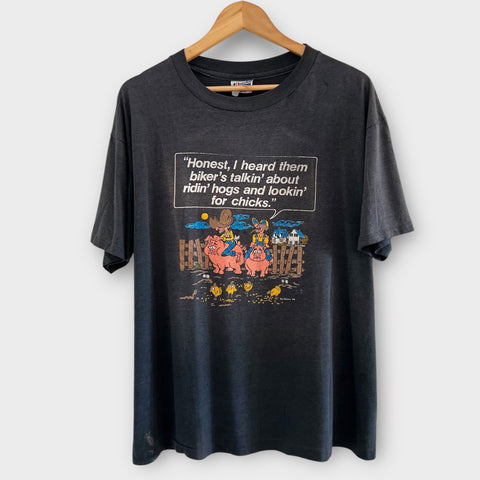 1980's Harley Davidson Motorcycle "ridin' hogs and looking for chicks" Vintage Tee Shirt