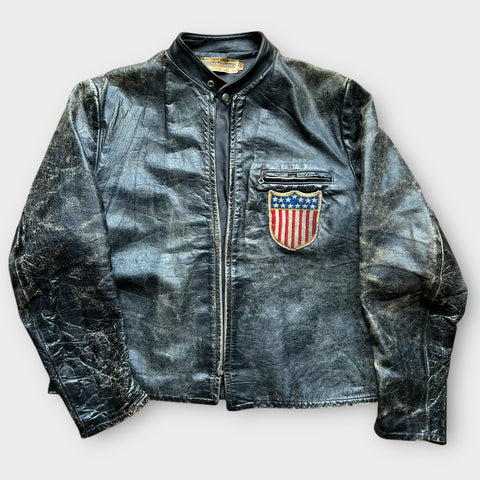 1960's Harley Davidson Vintage Black Leather Cafe Motorcycle Jacket