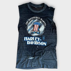 1980's Harley Davidson Motorcycle 3D Emblem Wyoming Valley Vintage Cut Off Tee Shirt