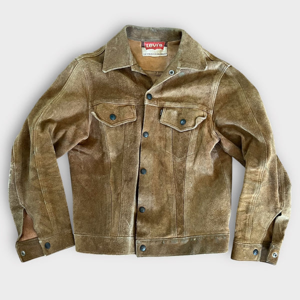1960's Levi's BIG E Vintage Brown Suede Leather Western Trucker Jacket Levis