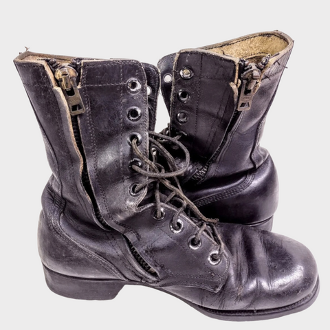 1974 Vietnam Combat Military Army Zip Up Black Leather Vintage Boots Size 7