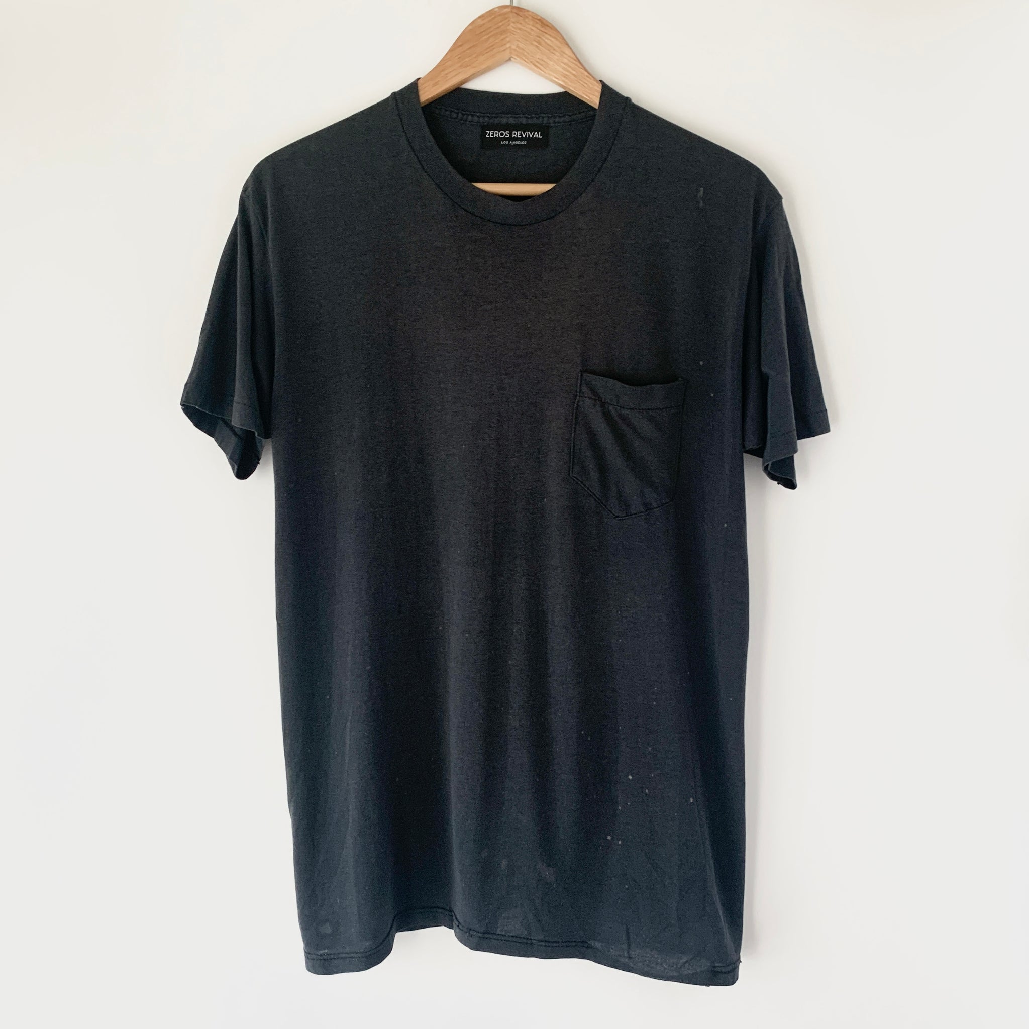 1980s Zeros Revival Blank Pocket Tee Shirt - Black
