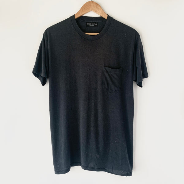 1980s Zeros Revival Blank Pocket Tee Shirt - Black