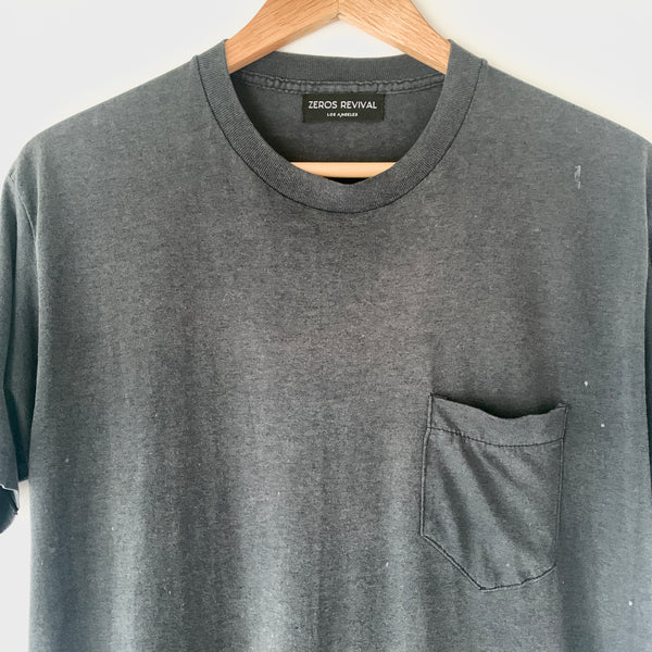 1980s Zeros Revival Blank Pocket Tee Shirt - Black