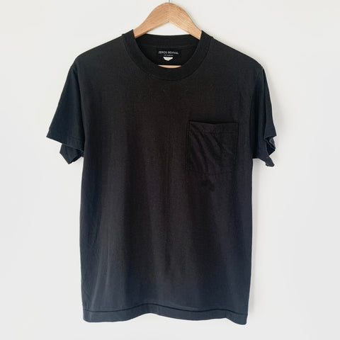 1980s Zeros Revival Vintage Blank Pocket Tee Shirt - Black