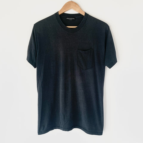 1980s Zeros Revival Vintage Blank Pocket Tee Shirt - Black