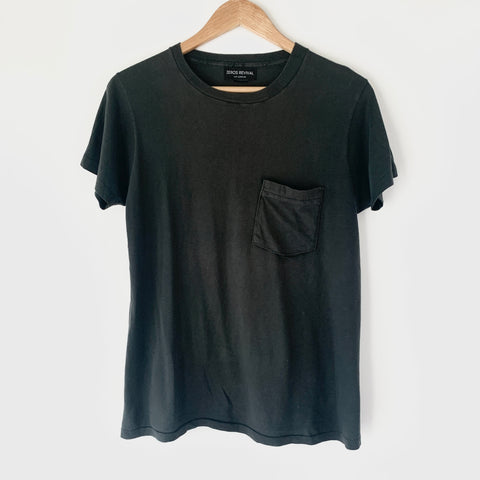 1970s Zeros Revival Vintage Blank Pocket Tee Shirt - Black