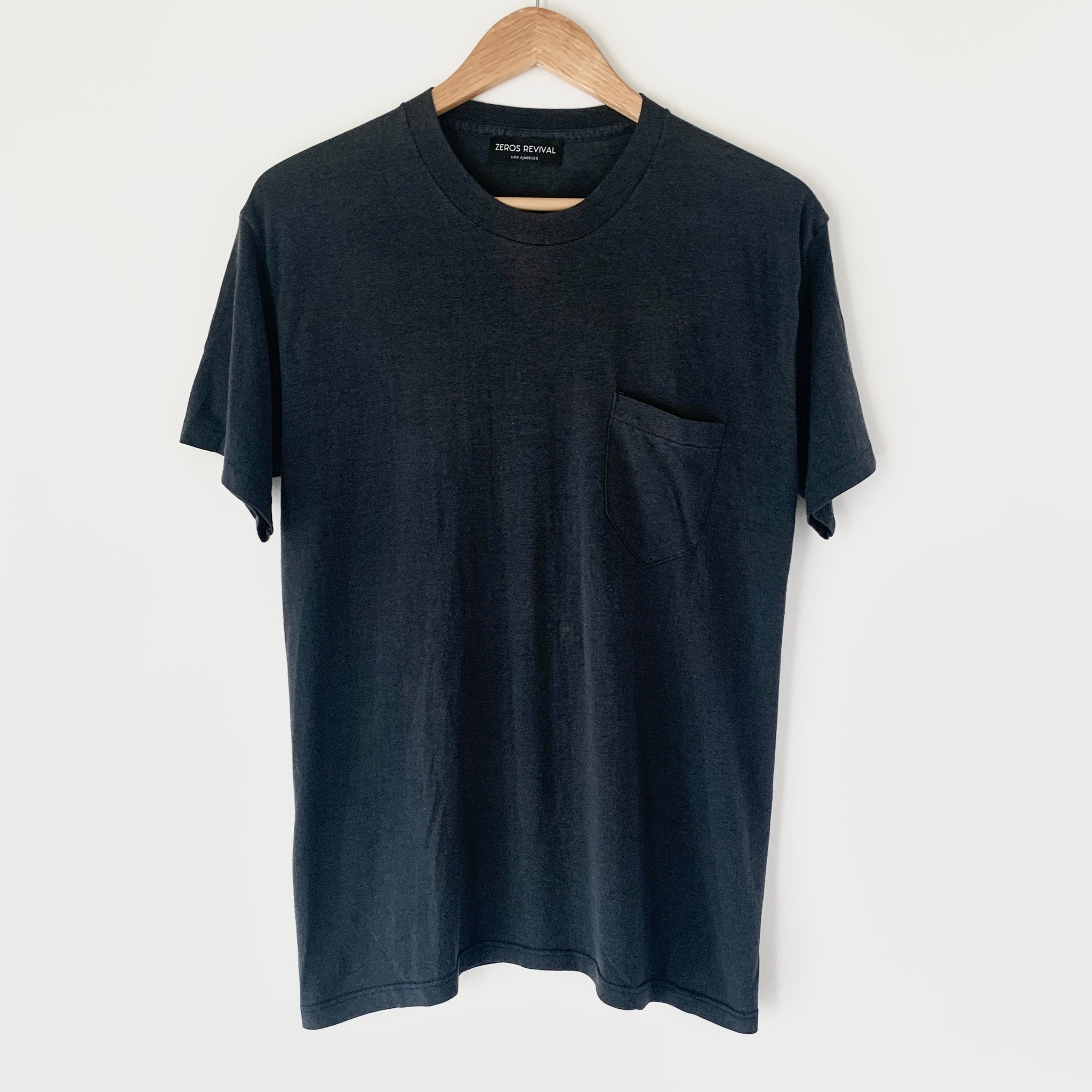 1980s Zeros Revival Vintage Blank Pocket Tee Shirt - Black