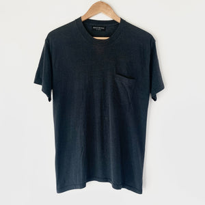 1980s Zeros Revival Vintage Blank Pocket Tee Shirt - Black