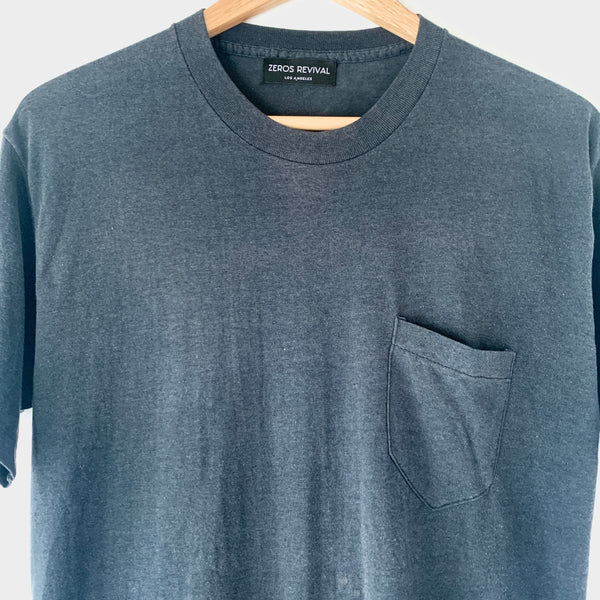 1980s Zeros Revival Vintage Blank Pocket Tee Shirt - Black